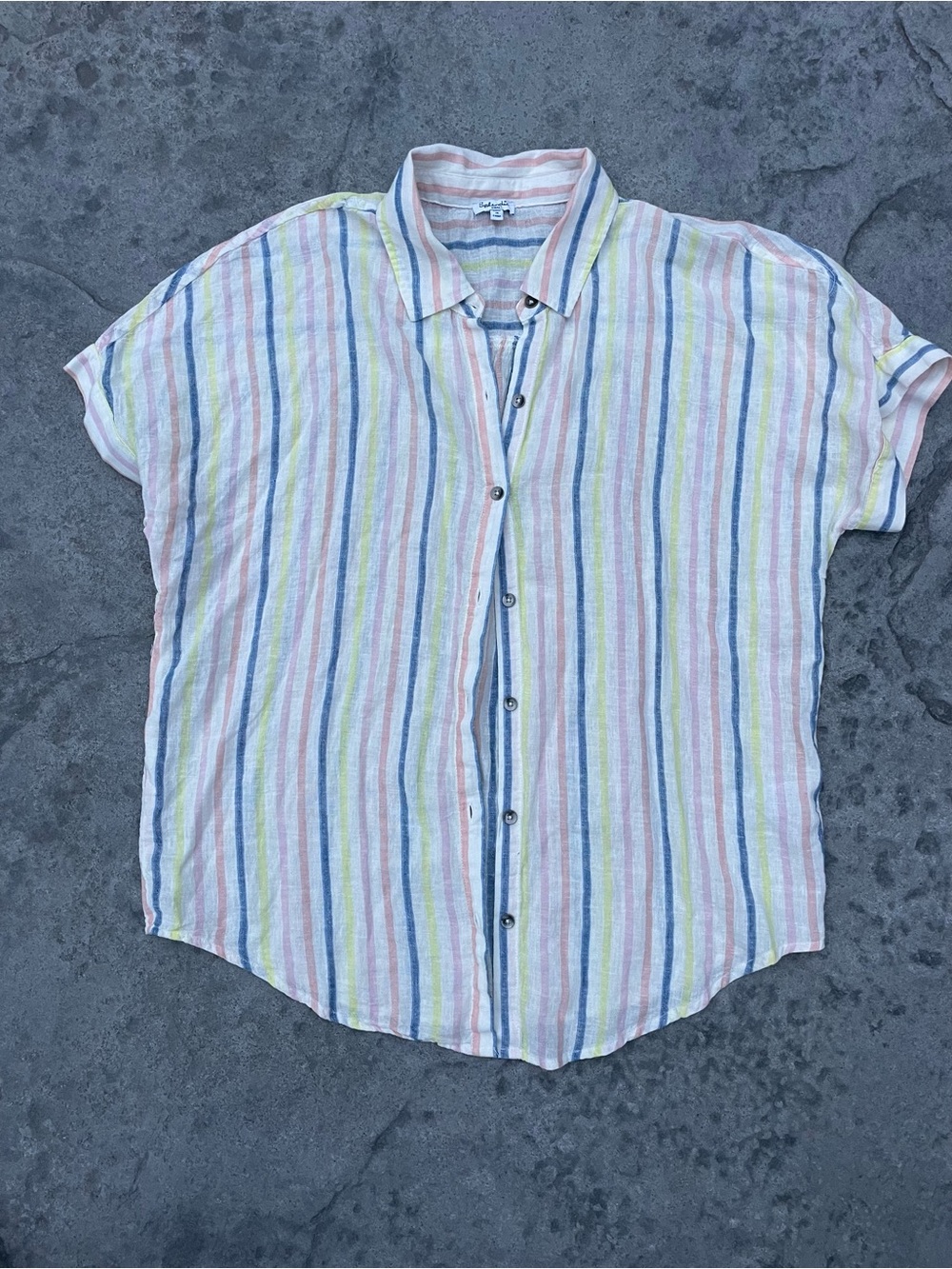 Splendid Linen Blend Striped Button Up Shirt Small Pastel Relaxed Fit - Picture 3 of 6